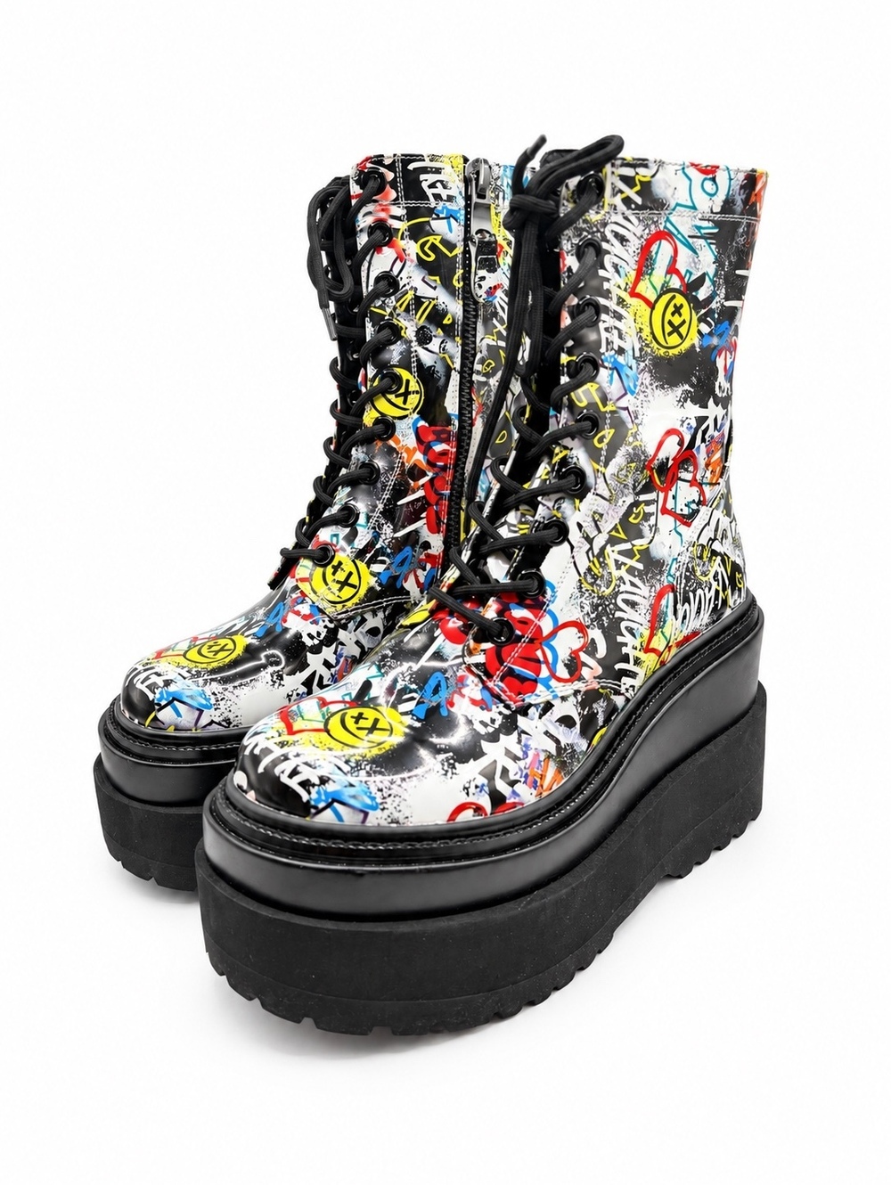 D’Amelio Footwear Camdon Graffiti Platform Combat Boots Women’s 9.5 New No Box